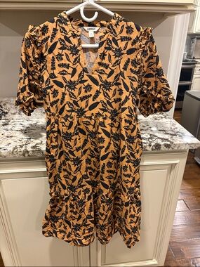 Goodthreads Black Floral Print Mustard Dress